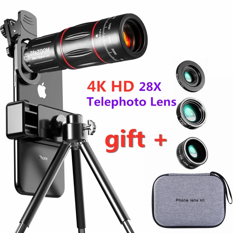 

4K HD 28X телескоп зум-объектив Монокулярный объектив для камеры мобильного телефона для iPhone Samsung huawei Кемпинг Охота Спорт Путешествия Концерт