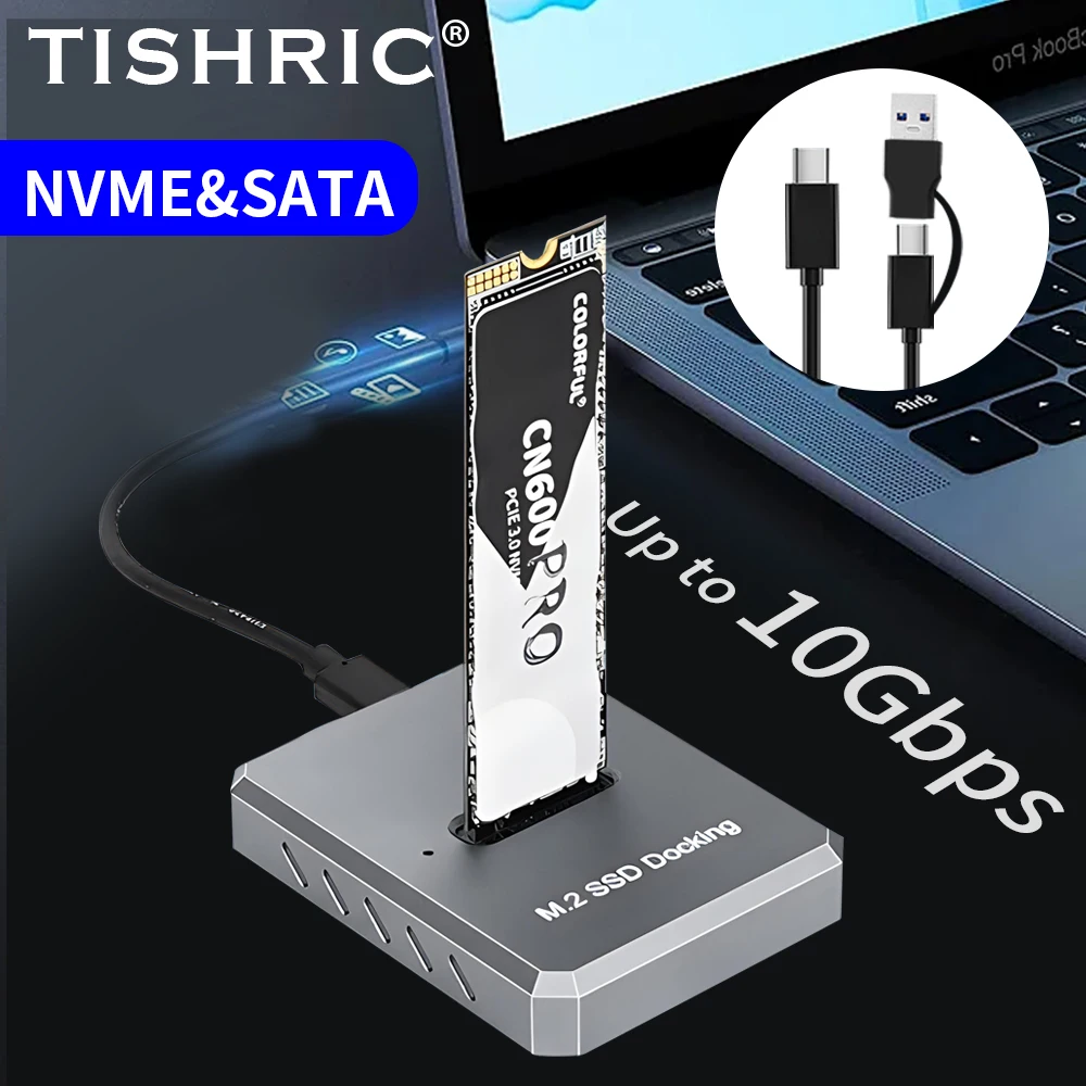 TISHRIC SSD Docking Station Support Protocol NVMe NGFF Dual Protocol Hard Drive Sleds Solid State Mobile Hard Disk Enclosure