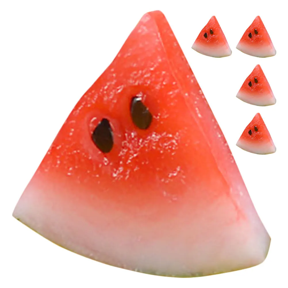 

5 Pcs Miniature Watermelon Slice Decor PVC House Fruits Models Tiny Artificial Fruit Toys Educational Play