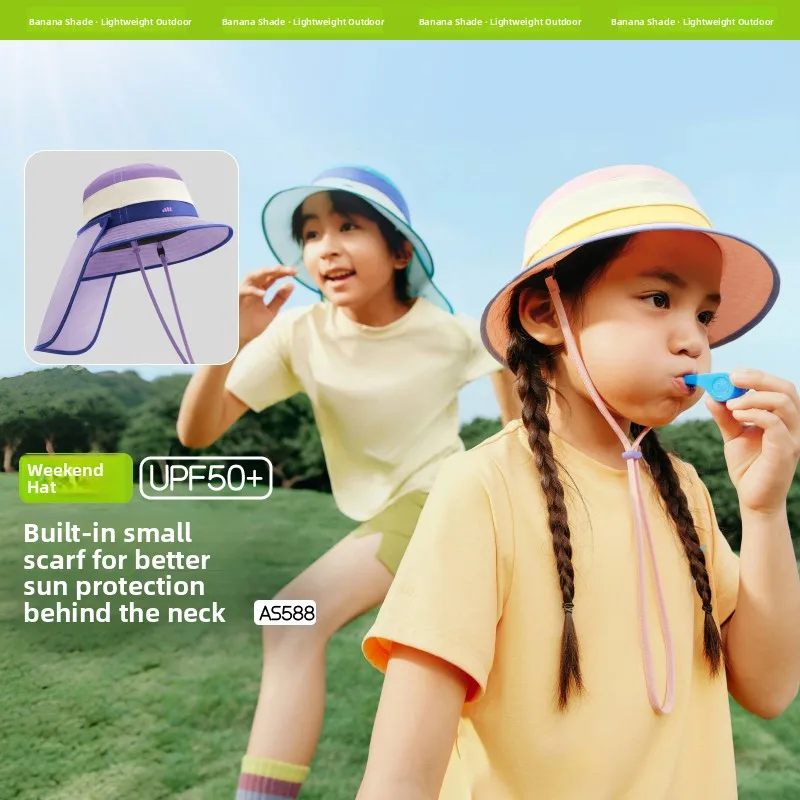banana-leaf-as588-children's-sun-protection-hat-unisex-spring-summer-uv-protection-neck-covering-fishing-cap-casual-style-nyl
