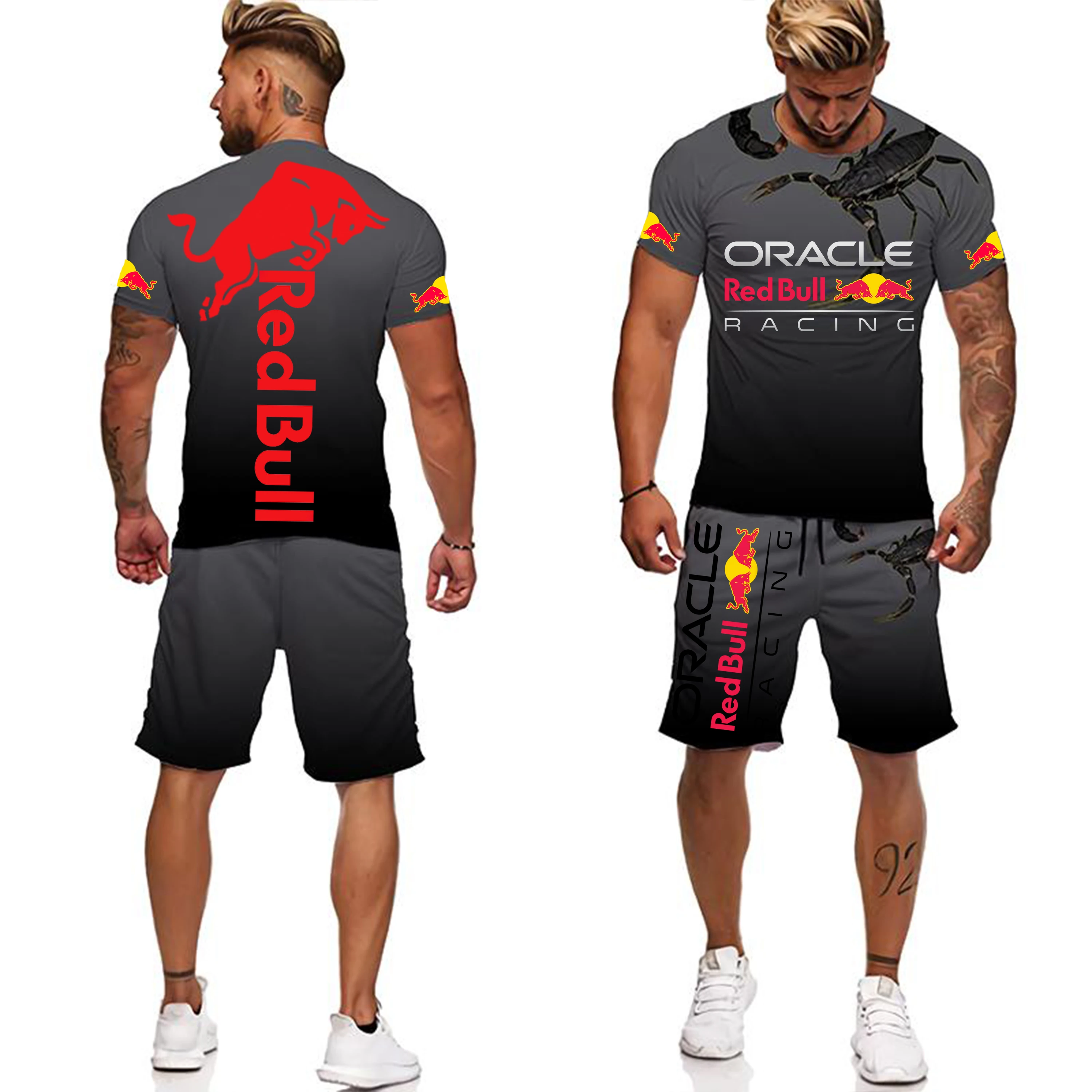 2025 Nieuwe Zomer Red Bull Racing 3D Gedrukt Heren Camouflage T-shirt Shorts Sportkleding Ronde Hals Korte Mouw Set Kinderset