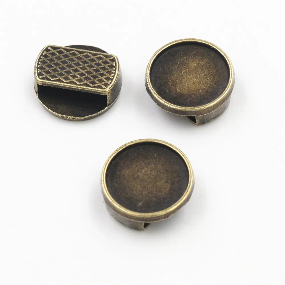 20pcs 12mm Inner Size Antique Silver Plated Bronze Round Cabochon Base Cameo Setting Charms Pendant For 10mm Leather Bracelet