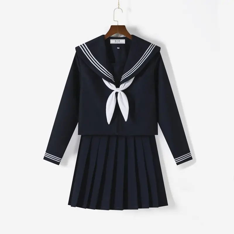 

Japanese JK Style Navy White Three-Stripe Sailor Uniform Skirt Set Cosplay Authentic School Outfit for Daily Wear