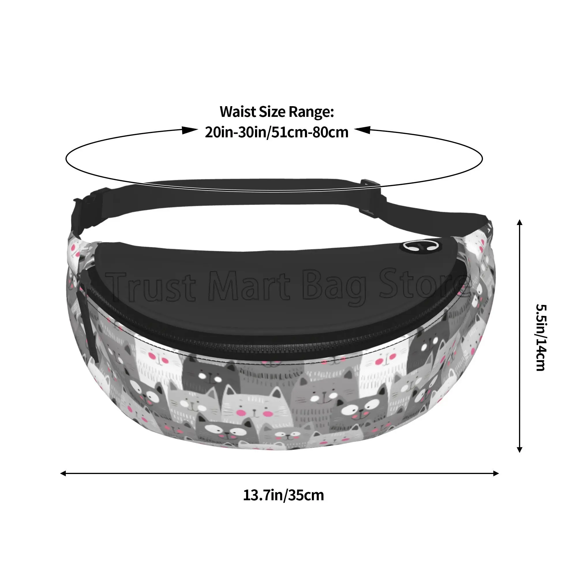 Kawaii Cats Casual Fanny Pack para Homens e Mulheres, Anime dos Desenhos Animados, Bolsa Peito, Bolsa Cintura com Cinto Ajustável, Viagem, Desporto, Corrida