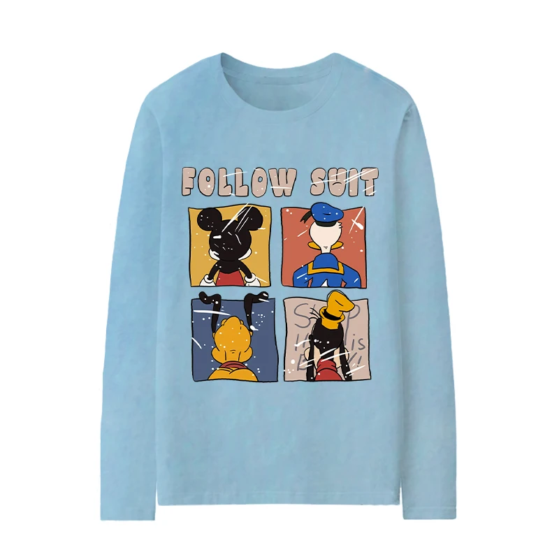 

Cartoon Disney Donald Duck T-shirt Winter cotton round neck long-sleeved men's/women's top Anime peripheral women's T-shirt