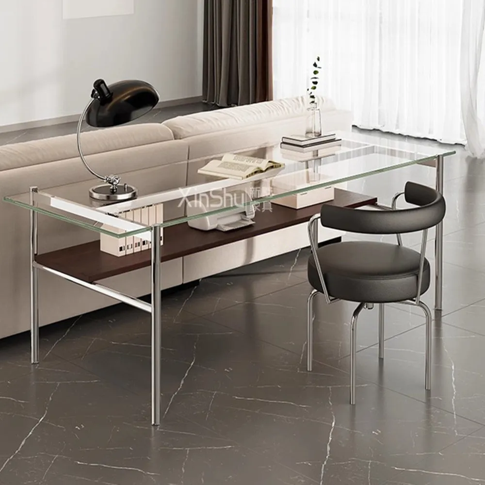 Medieval style home desk Bauhaus table designer Internet celebrity glass rectangular dining table studio desk