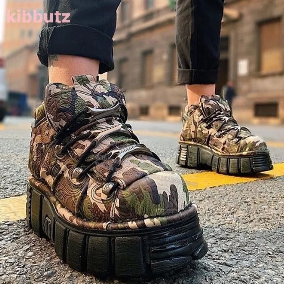 Punk Sneakers Platform Rock Gothic Dark Style Y2K Round Toe Thick