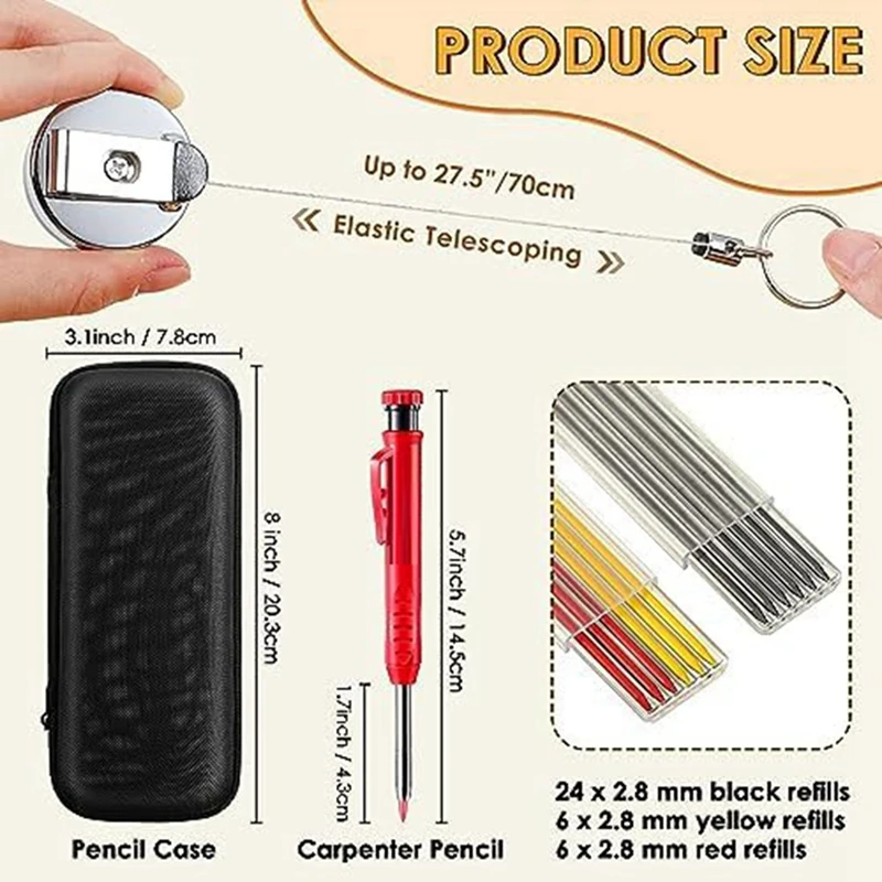 Porte-crayon rétractable pour structure de marquage de trous profonds, porte-stylo, marqueurs de construction, travail de calcul, 1 jeu