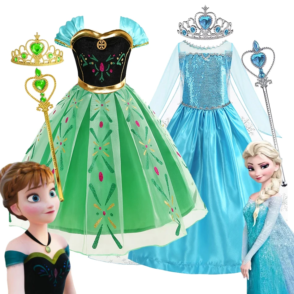 

Disney Girls Frozen Anna Elsa Princess Dress Costume Disguise Halloween Kids Carnival Children Birthday Vestidos Party Clothes