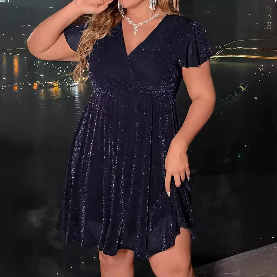 

2024 New Plus Size Women Dresses Fashion Oversized V-neck Sparkling Club Wait Up Dress Elegant Large Size Female Evening Dress