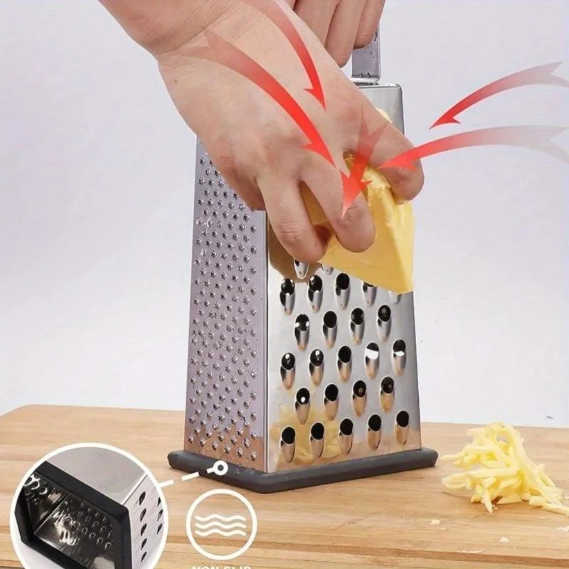 Stainless Steel Box Grater - Versatile Cheese & Potato Slicer, Manual Food Shredder for Kitchen and Dining