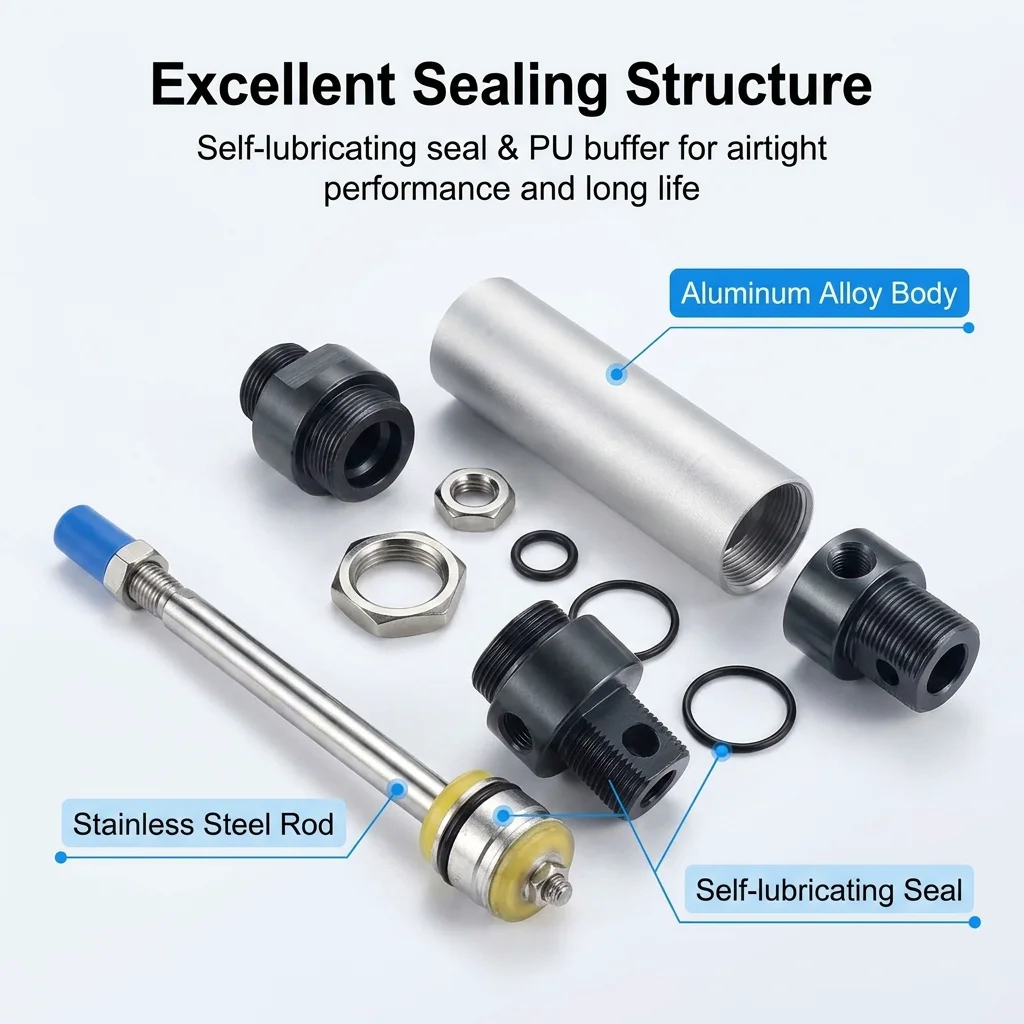 MAL Mini Double Action Pneumatic Air Cylinder Aluminum Alloy Compact Size for Industrial Use