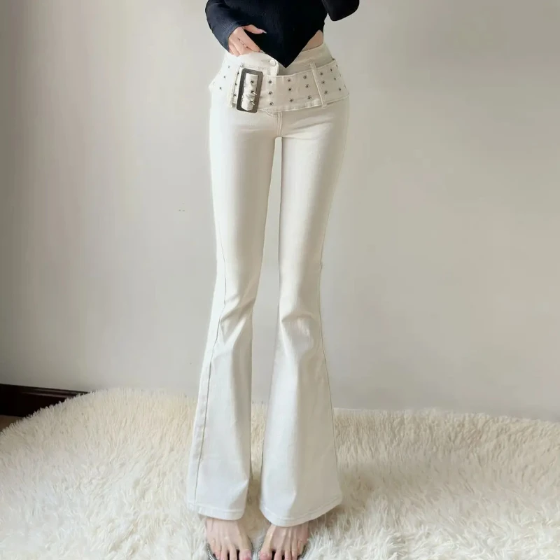 Skinny Denim Pants for Women Slim Fit High Waist Shot Womens Flare Jeans Stylish Baggy Streetwear Basics R Pant Flared Trousers