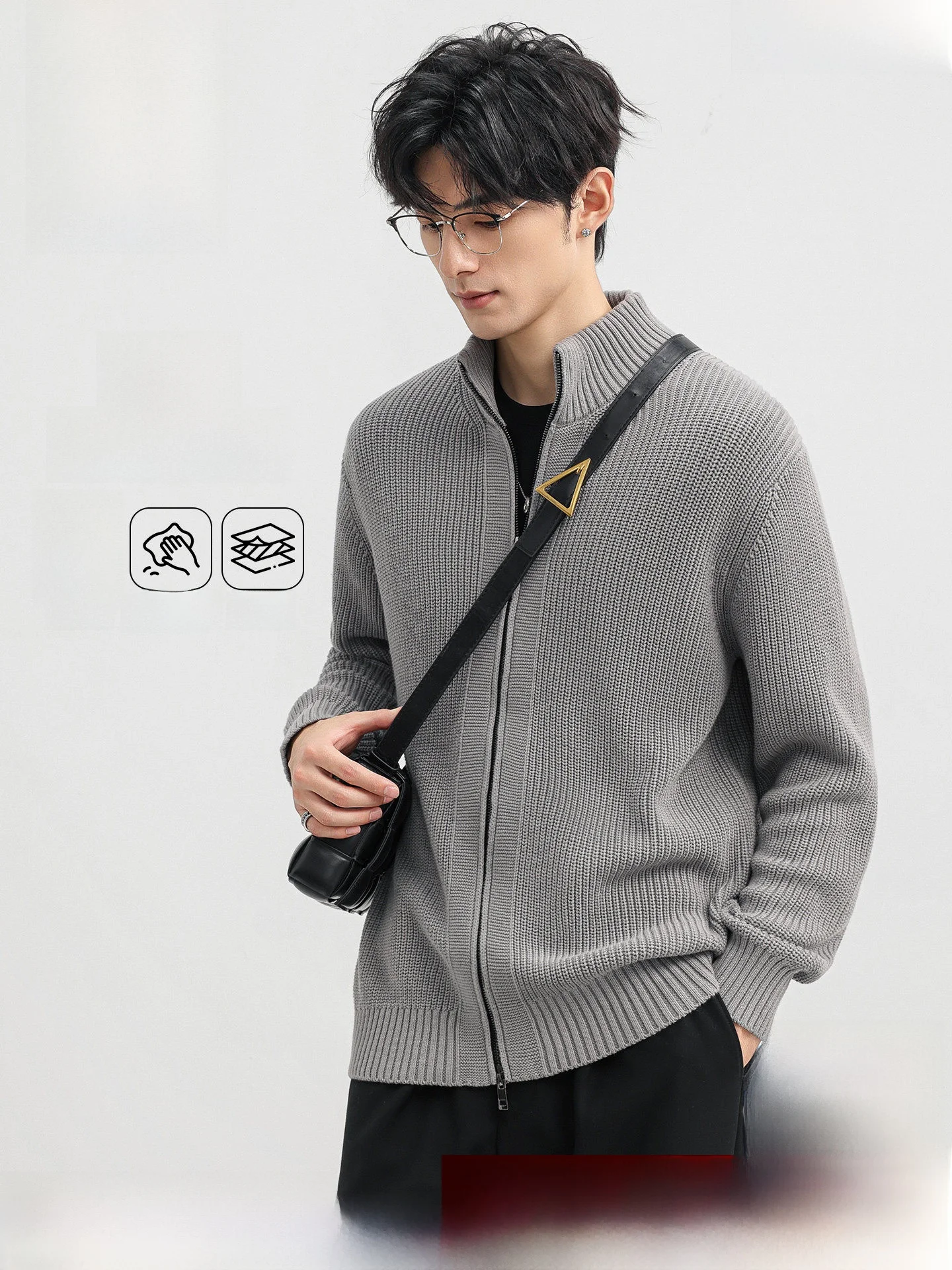 Lormen Men's Fashion Long Sleeve Knitted Sweater Pure Cotton Autumn New Style Simple Match Men's Outerwear Casual Style Zipper