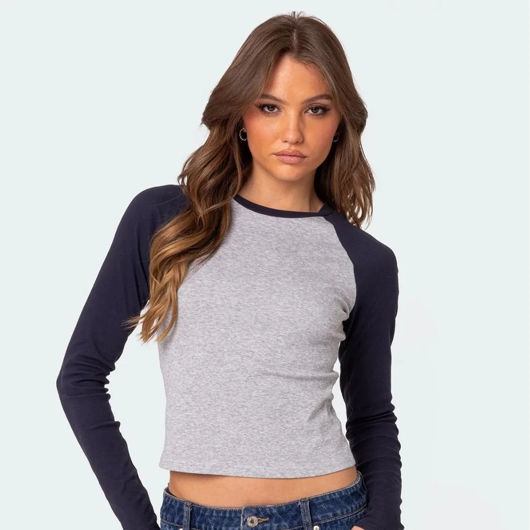 Women Long Sleeve Slim Fit T Shirts Holiday Party Crop Top Y2k Long Sleeve Korean Harajuku Kpop Graphic Patchwork Tee
