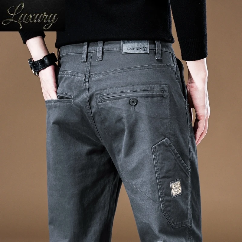 

Autumn New Pants for Mens Stretch Business Casual Slim Classic Style Elastic Trousers Fashion Male Gray Khaki Cargo