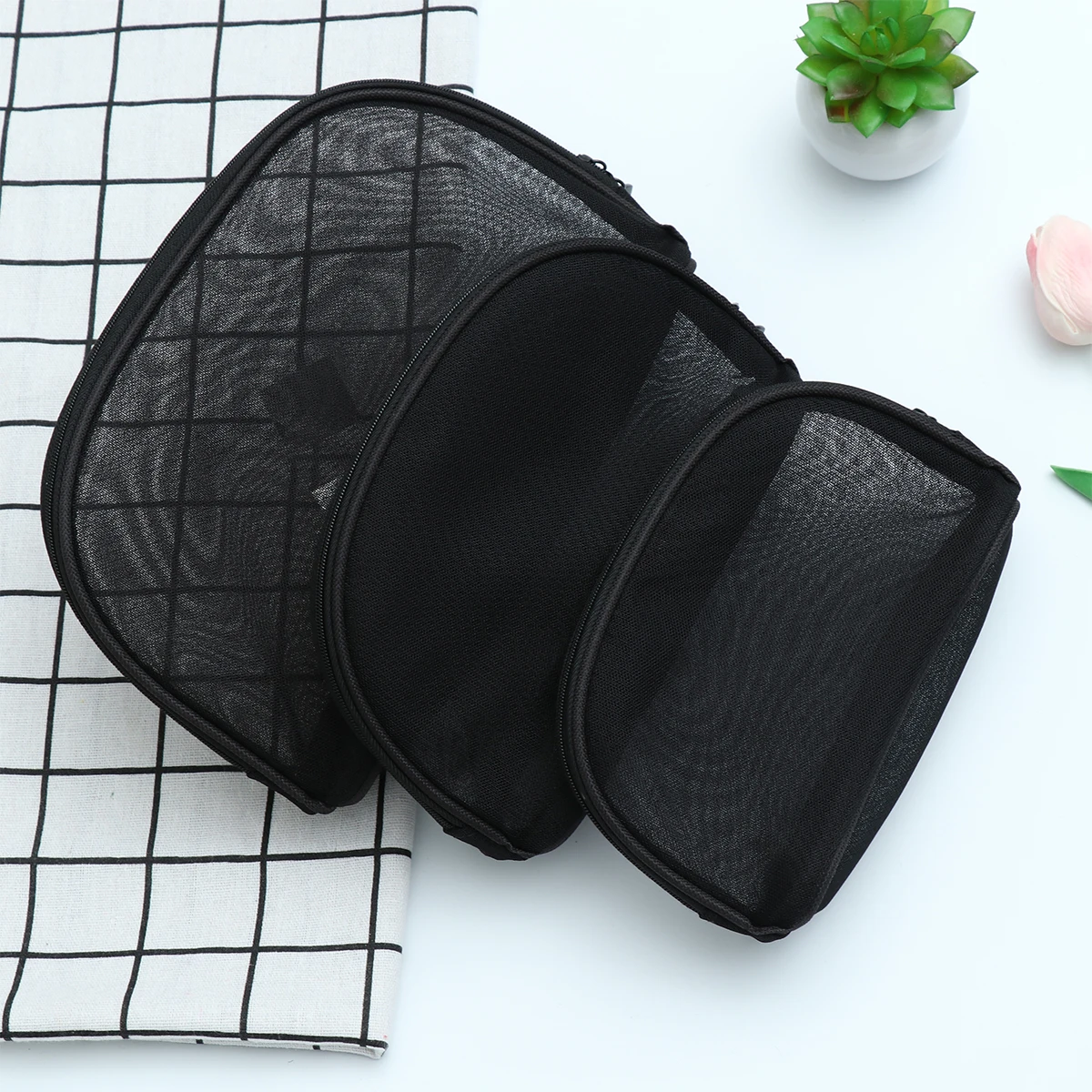 

3 pcs Transparent Bags Set for Women Travel Portable Net Yarn Organizer Storage Makeup Brush Pouch Container