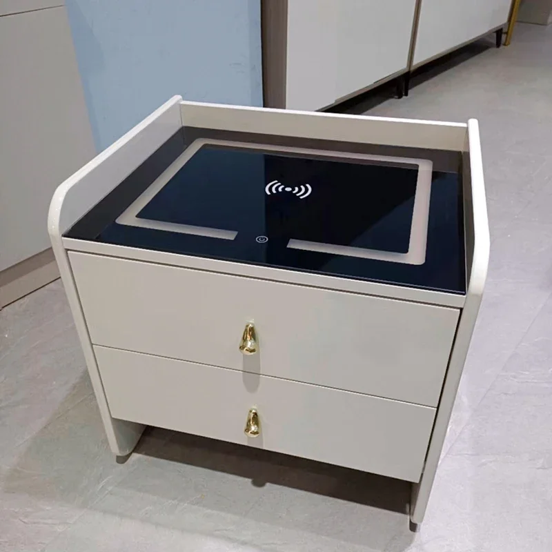 

#Messita de Noche Madeira Smart Modern Simple Storage Bedside Table Bedroom Bedside Table Light Emitting Diode Smart Bedside