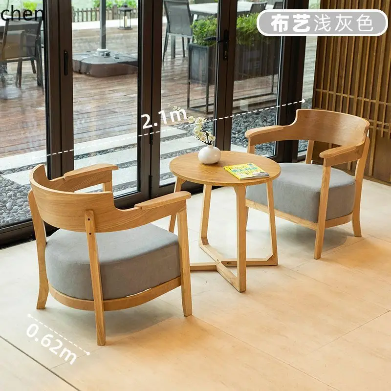 

DSA Cafe Book Bar Table and Chair Set Simple Leisure Meeting Reception Solid Wood Single Sofa