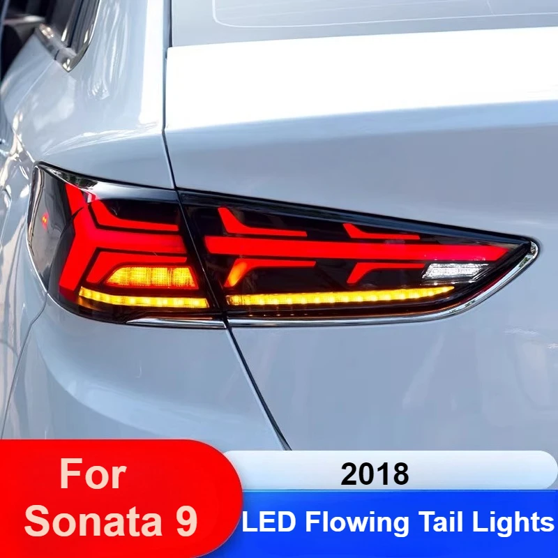 

Для Hyundai Sonata 9 2018, обновленный задний фонарь в сборе, светодиодные задние фонари с плавными аксессуарами для указателей поворота