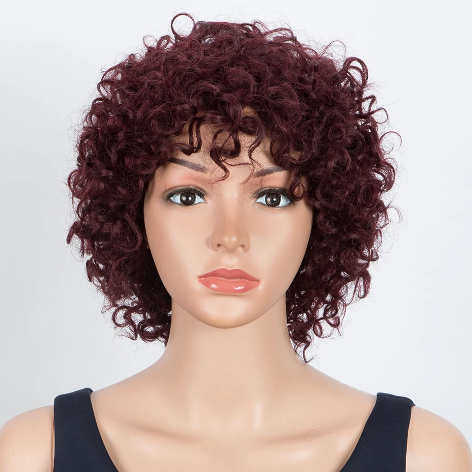 

Brazilian Glueless Wear To Go Short Bob Curly Wigs 99J Remy Human Hair Non Lace Wigs Brown Color Human Hair Wig For Black Women