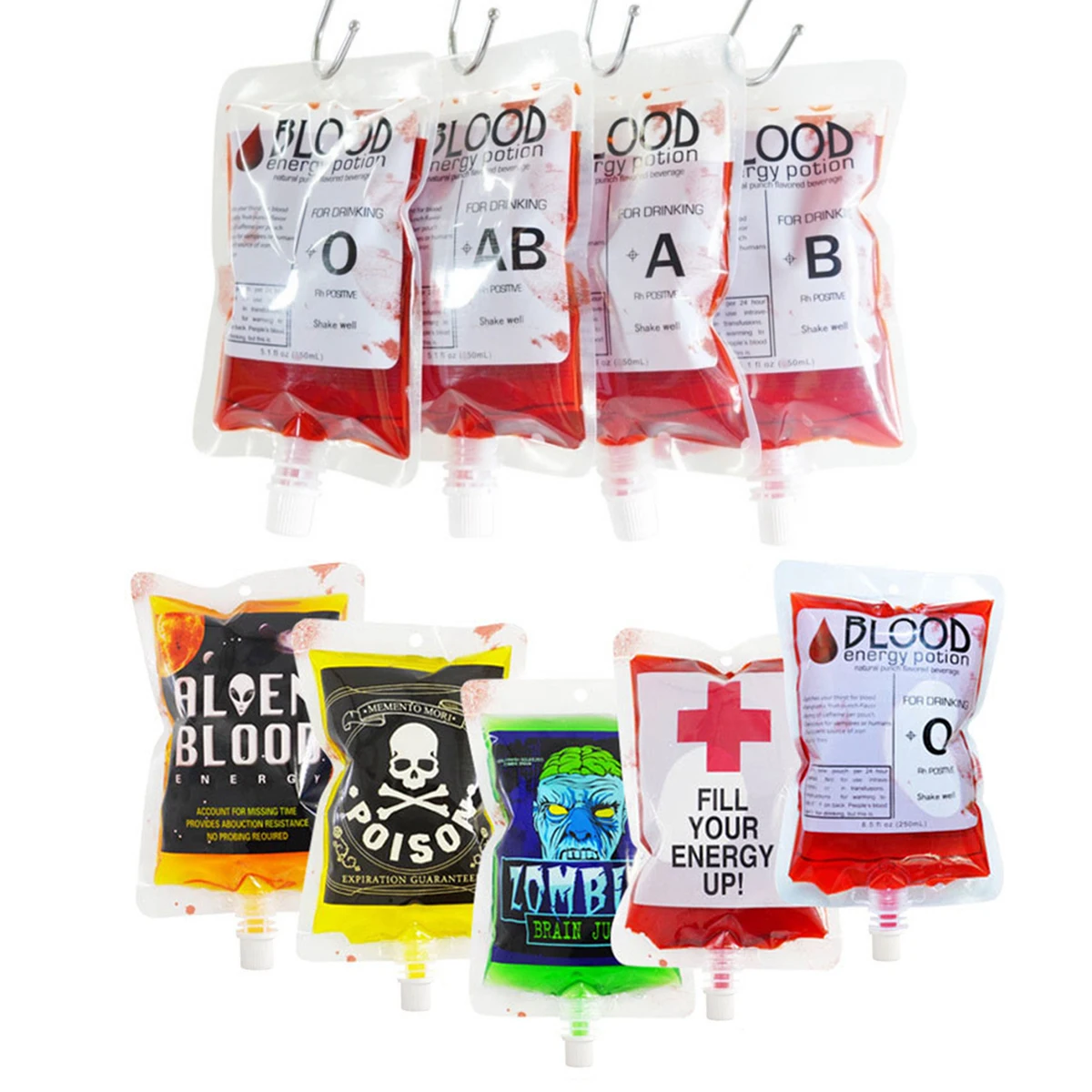 Halloween Blood Drink Pouches Zombie Skull Spout Juice Bags Gothic Cosplay Prop Horror Bar Party Beverage Storage Decor view 3