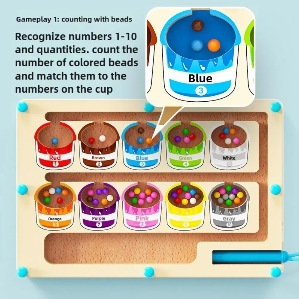 

New Wooden Magnetic Counting Operation Color Classification Magnetic Pen Bead Puzzle Early Education Shift Game