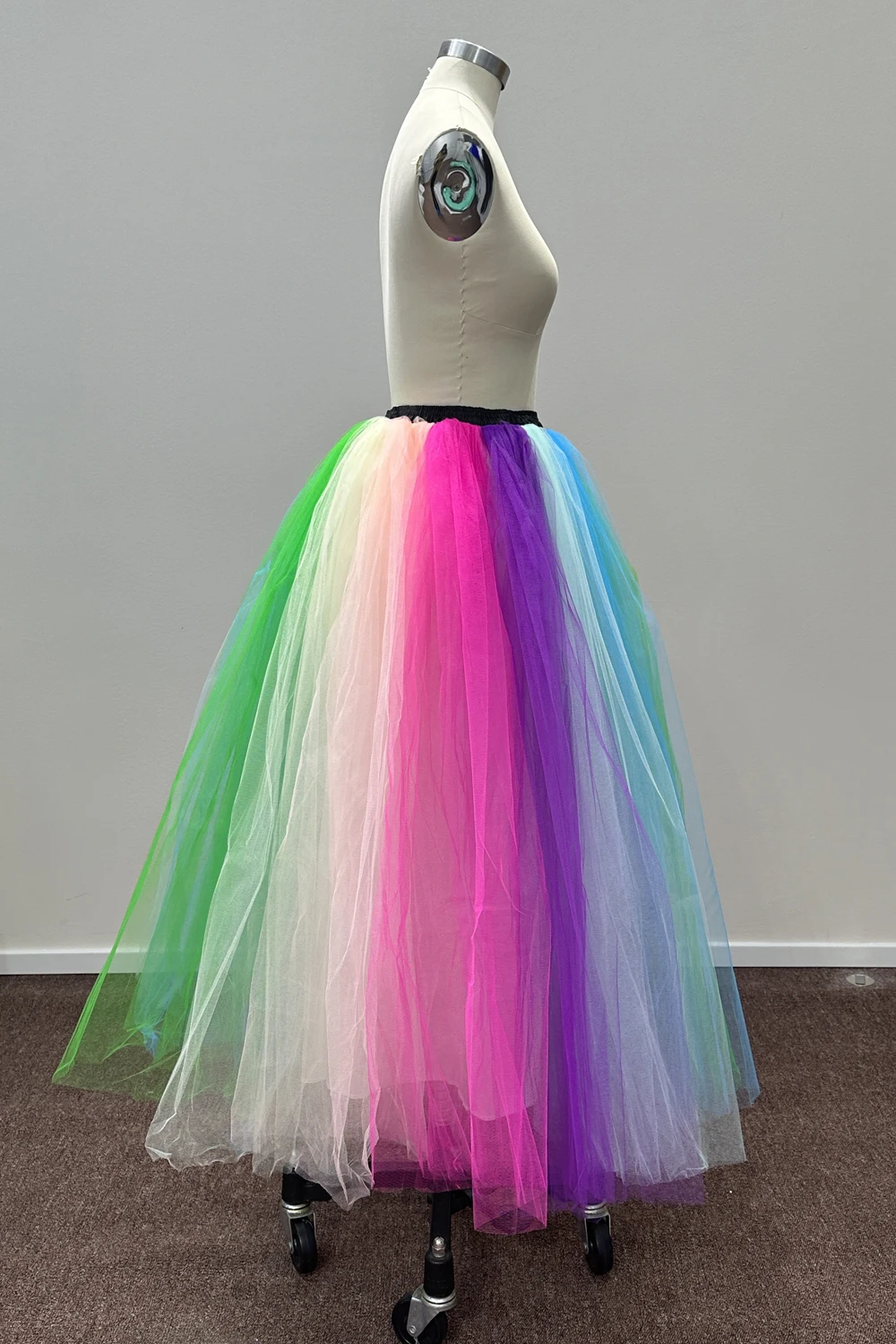 BABYONLINE jupes arc-en-ciel femmes Vintage taille élastique plissée 6 couches Tulle jupe Maxi pour bal fête carnaval