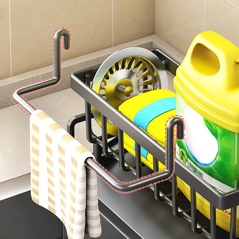 Kitchen Sink Drain Rack Organizer Abs Plastic Self-draining Sink Shelf Soap Sponge Holder Dishcloth Towel Rack Filter Basket