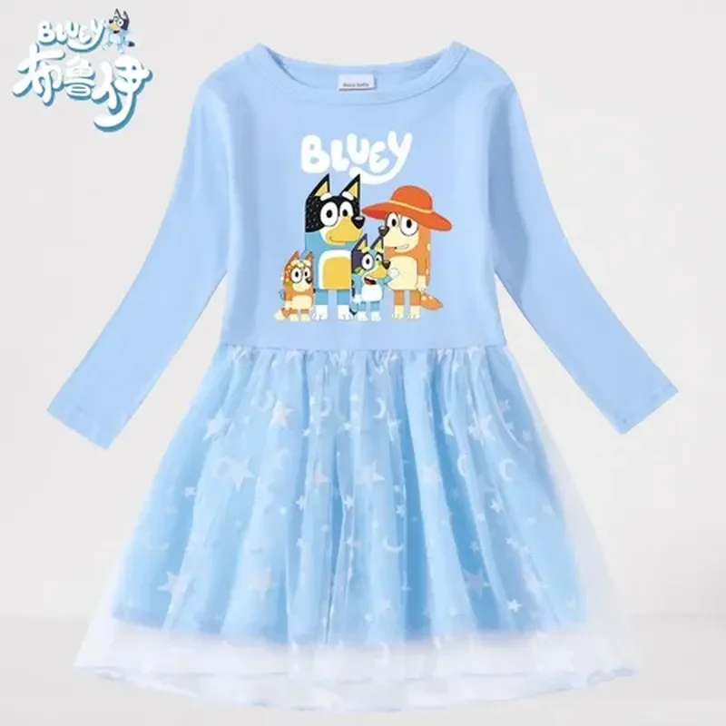 Animation Peripheral Long Sleeved Princess Dress Cute Star Long Sleeved Dress Bluey Pure Cotton Children\'S Clothing Girl Gift