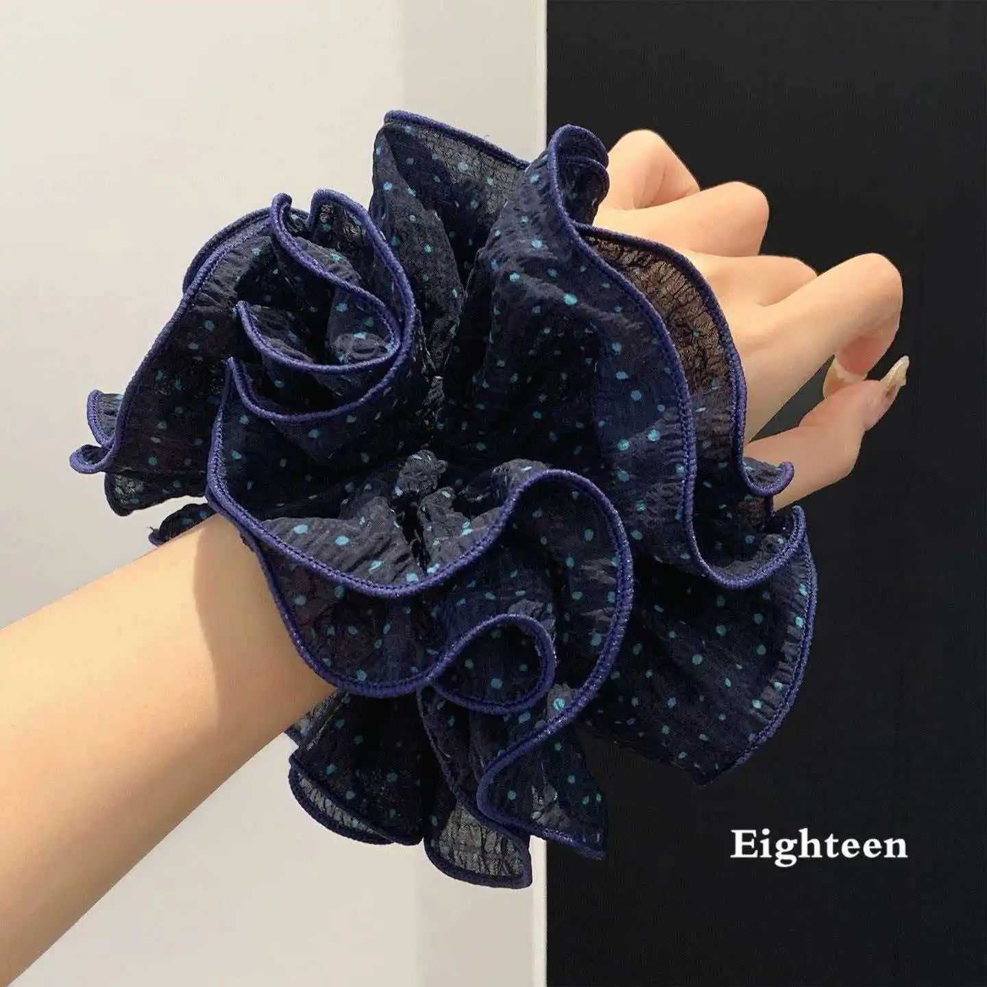 Übergroße Modische Damen-Haargummis mit Rüschen, Elastischer Pferdeschwanzhalter, Großes Scrunchie, Haarschmuck, Geschenke – Detail 5