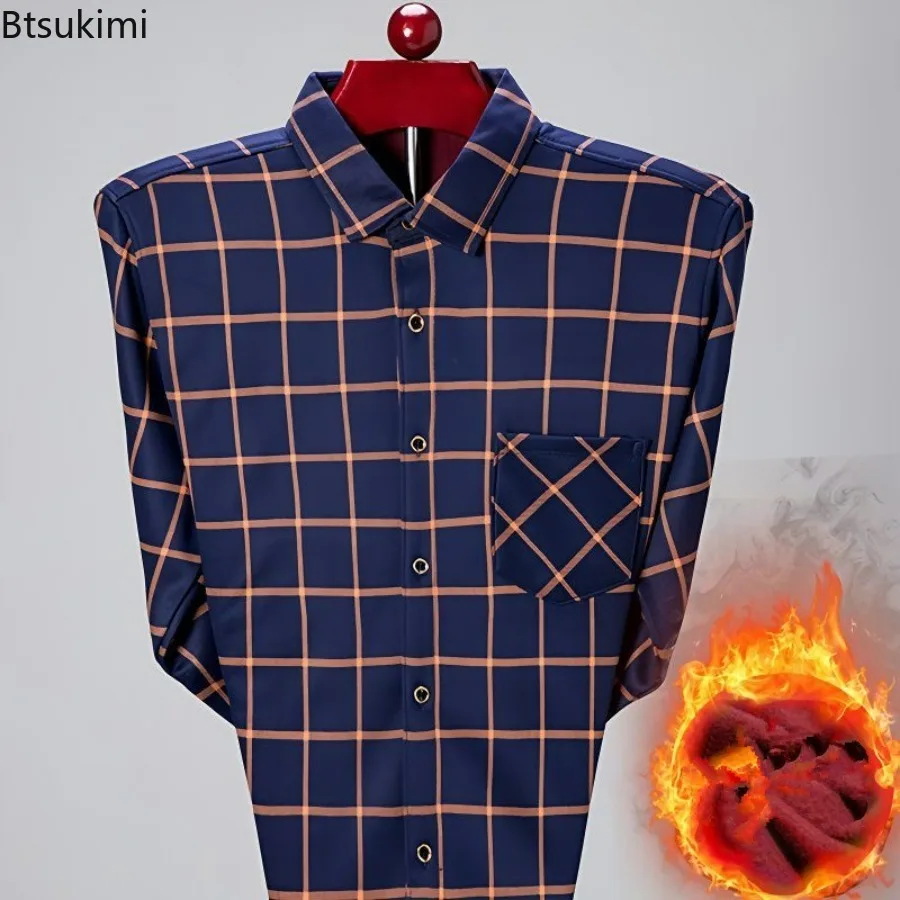 

Men's Double-sided Fleece Plaid Long Sleeve Shirt Autumn Winter Plus Fleece Thickening Warm Business Casual Warm Shirts Clothing