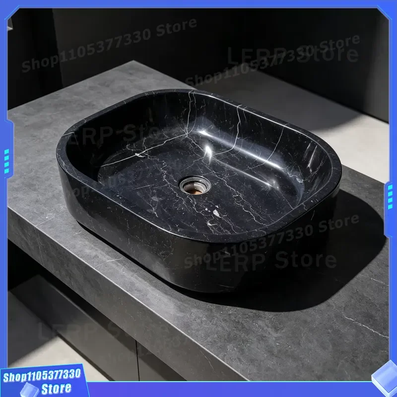 Natural Black Marble Oval Sink Polished Stone Bathroom Wash Basin Luxury Hotel Home Vanity Countertop Decoration Vessel