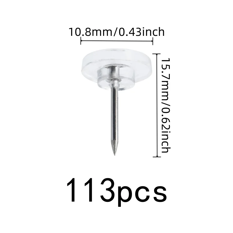 113 pcs Flat Top Map Pins, Reusable Wall Safe, Photo Picture Pinning Home Calendar Fixing, Compact Discrete Design