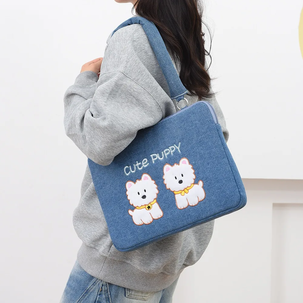 

Сумка для ноутбука с милым мультяшным щенком, противоударный чехол с плюшевой вышивкой для ноутбука 13-14 дюймов, совместимая с Macbook xiaomi huawei