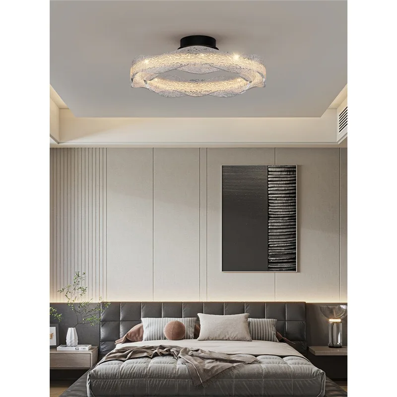 Light luxury ceiling lamp, wave streamer bedroom shaking ceiling fan lamp, atmospheric high-end villa self-built house Italian