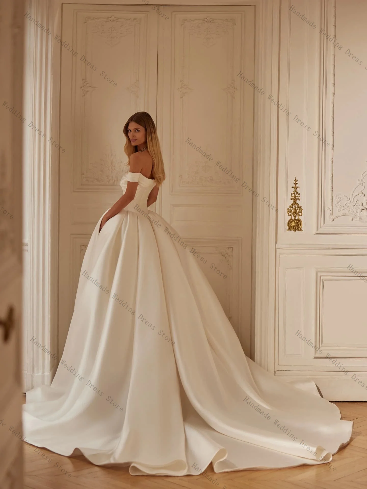 Church Women Wedding Dress Sexy Off Shoulder Short Sleeves Ball Bridal Evening Gown Lace Up Back Customized Boho Beach Robe