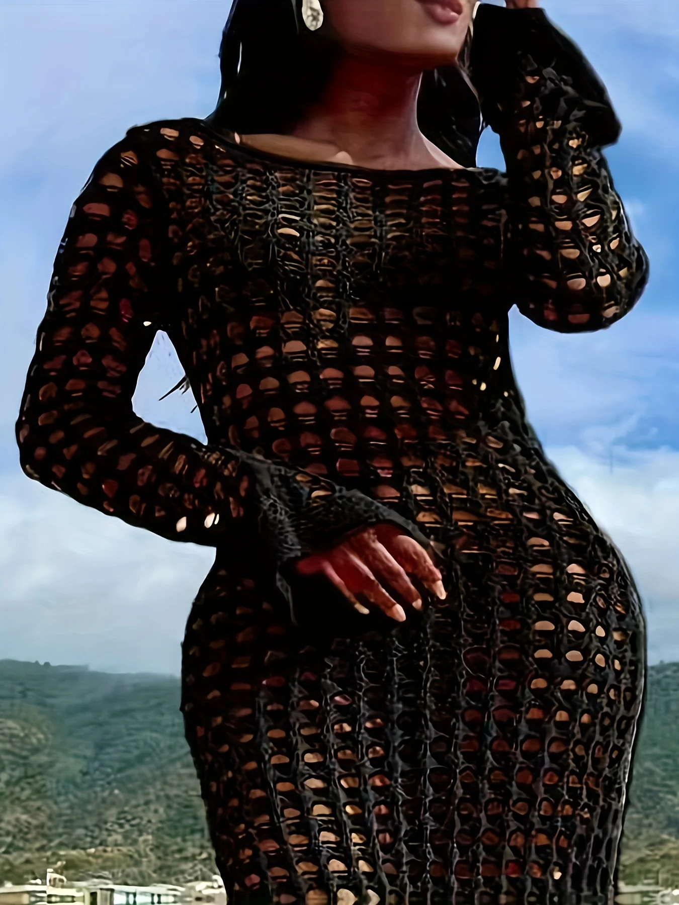 MOXDO Long Dress, Cover-Up, Sun Protection Top, Plus Size, Vacation Style, Beach Casual, Loose Fit, Beach, Pool, Seaside view 4
