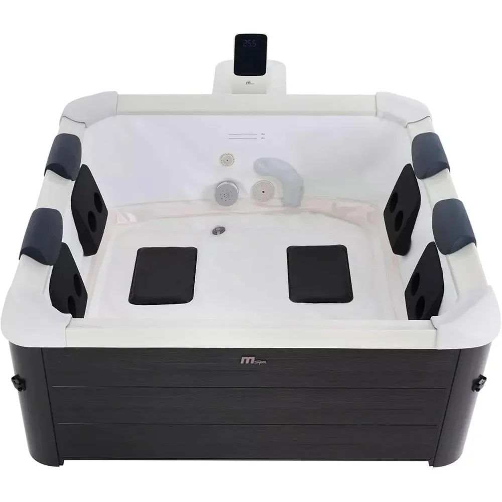 Hot Tub, 6 Person Inflatable Hot Tub, Hydro Jets, Variable Speed Bubbles, Anti-Icing System, Energy Saving Timer, Control Box