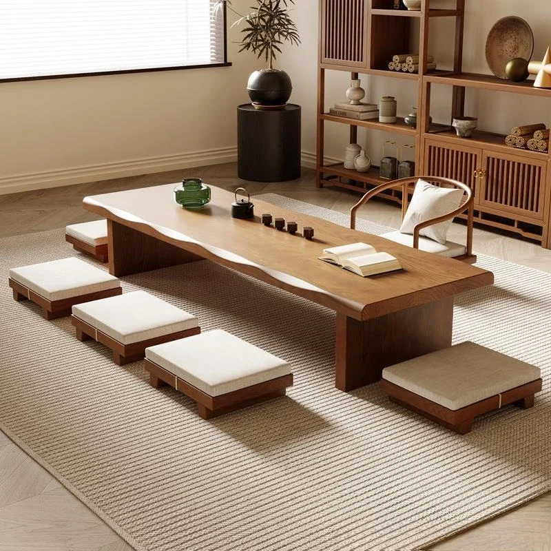 

ash wood, tatami tea table and chair set, wabi sand wind tea, balcony zen sitting low table