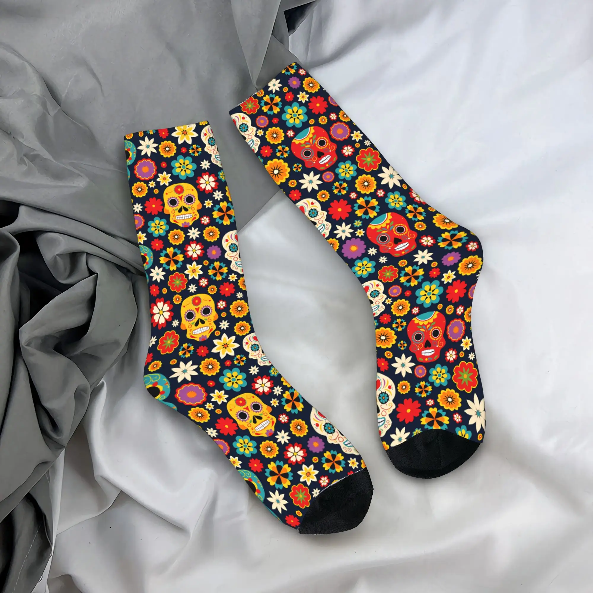 

Men Socks Colorful Floral Sugar Skull Stockings Anti Bacterial Medium Soft Socks Winter Funny Design Climbing Socks