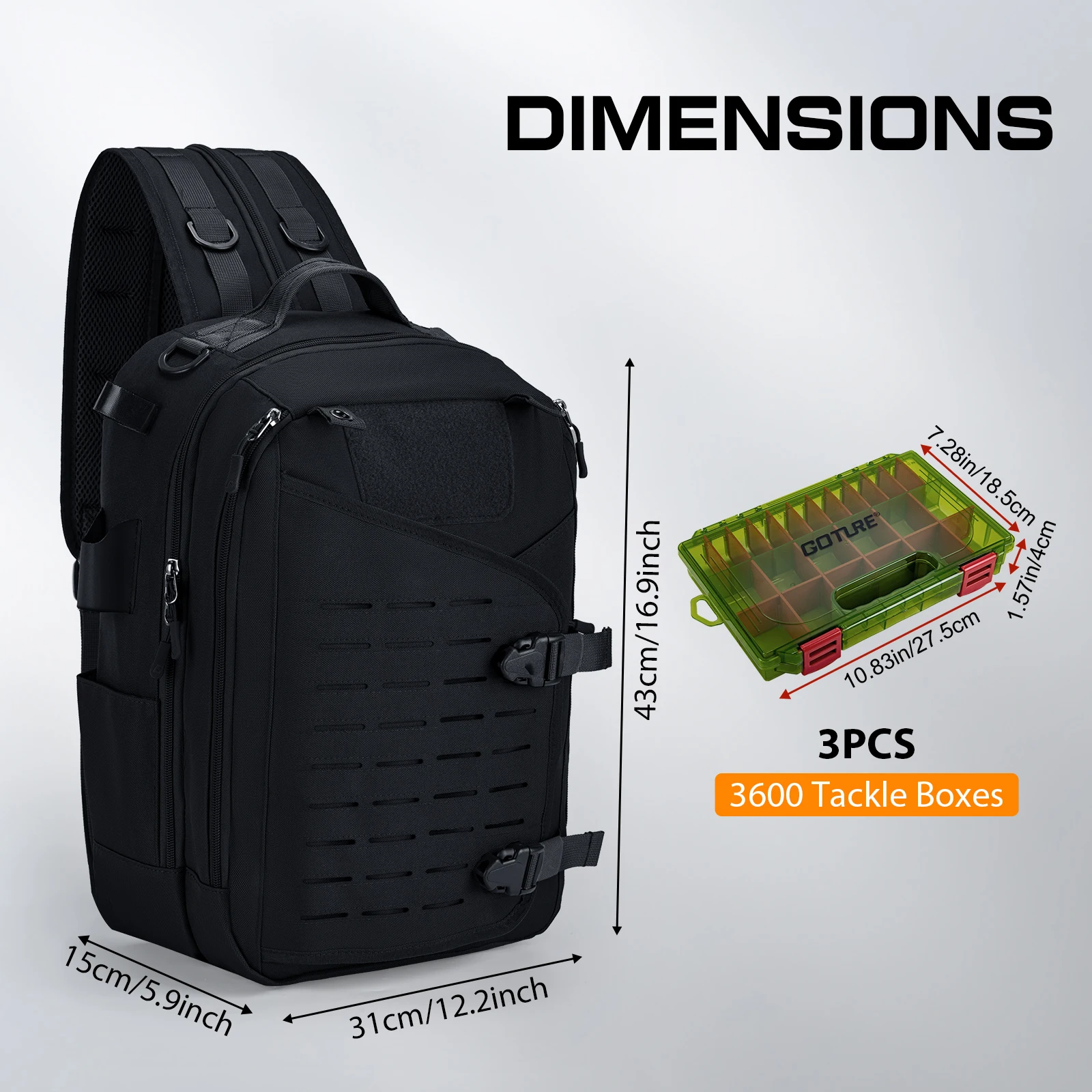 Goture Fishing Sling Backpack - 900D Oxford Waterproof New Tackle Bag with 3600 Tackle Boxes,Rod Holder for Fly Fishing Outdoor