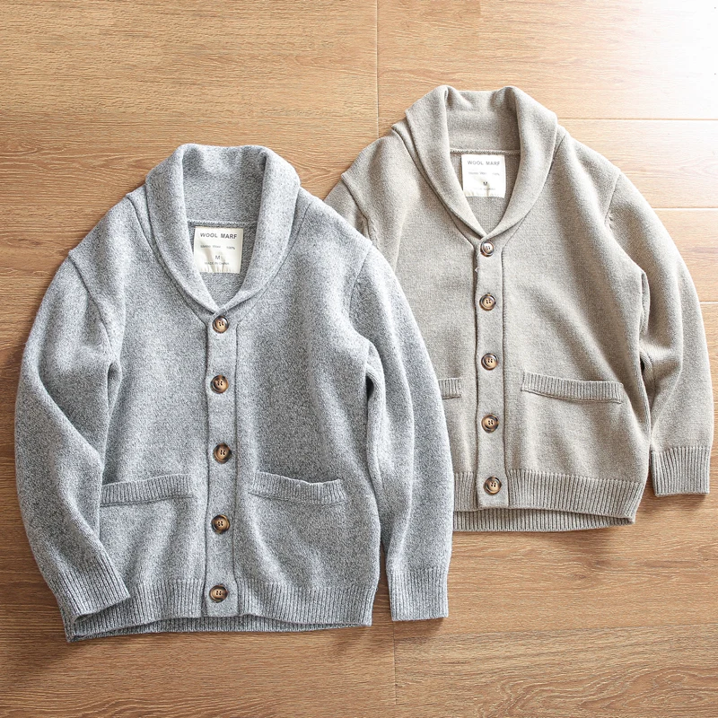 

Men's Winter Thiened Heavyweight 00 Wool Windproof Warm Quince Collar Open Cardigan Sweater Faion Urban Sle Long Sve