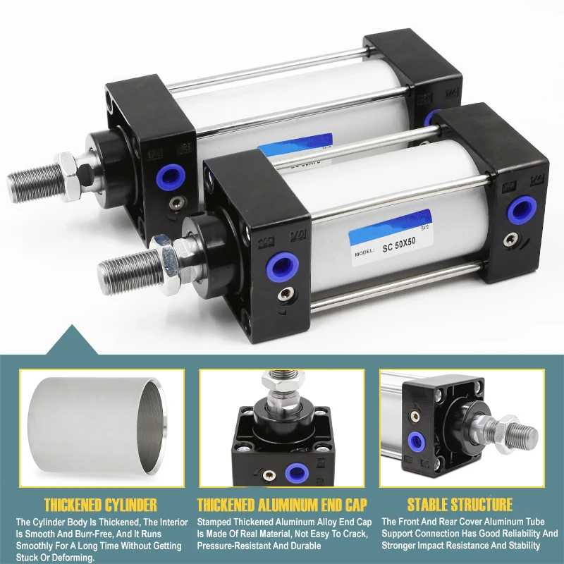 SC Standard Air Cylinder 32/40/50/63 Pneumatic Piston Double Acting Air Cylinders 25~1000mm Stroke Aluminum Alloy Actuator Parts