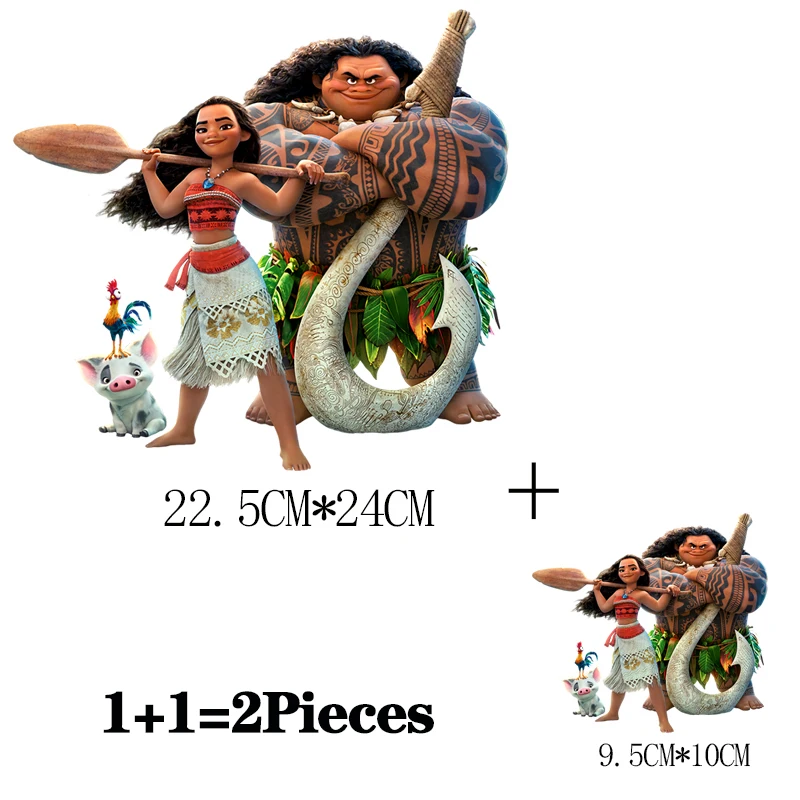 2Pcs/Lot Moana Disney Thermal Transfer T Shirt Stickers Iron On Ironing Fusible Patches Thermo Adhesive For Children\'s Clothing