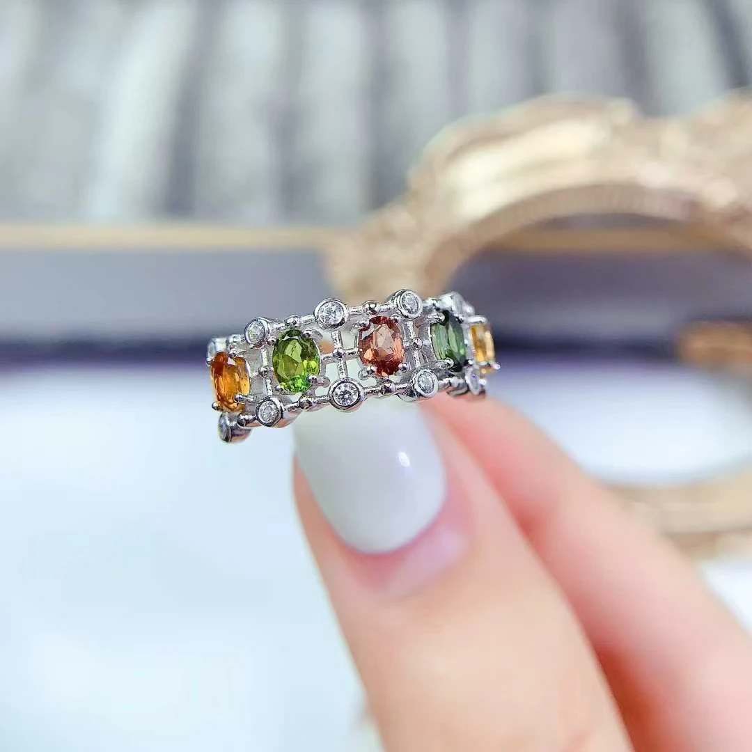 

Кольцо из натурального турмалина, серебро 925 пробы, многоцветное кольцо с драгоценным камнем для вечеринки, ювелирные изделия с турмалином 3 мм * 4 мм с позолотой 18 карат