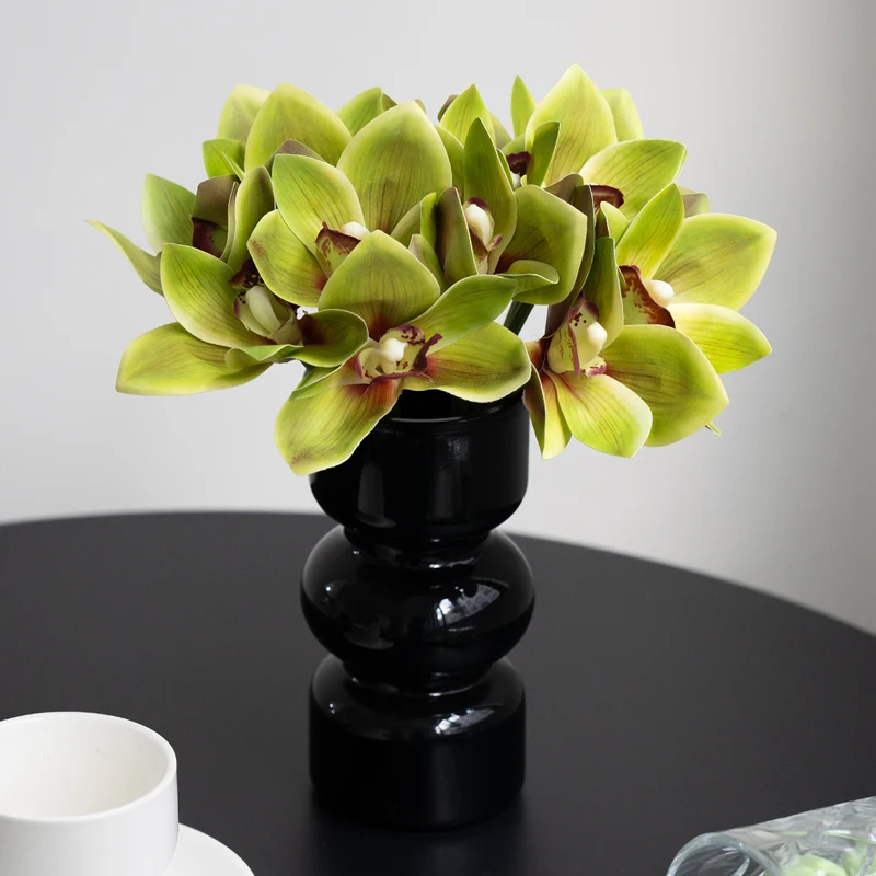 1 باقة مقلدة مكونة من 6 زهور الأوركيد لتزيين الزفاف، وترتيب الزهور، وديكور المكتب، وديكور المنزل #5