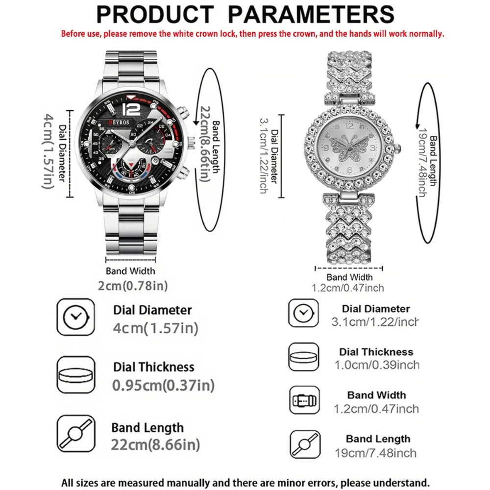 Fashion Couple Watches 6pcs Set, Luxury Women's Quartz Watch & Jewelry Set Ladies Necklaces, Rings, Earrings, Elegant Watches view 4