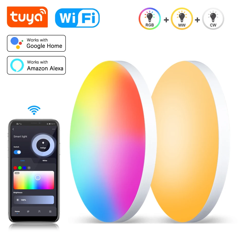 

Modern 220V 40W WiFi Smart LED Ceiling Lamp RGB Dimmable CW+WW Round Ceiling Light Tuya APP Control Voice Work with Alexa