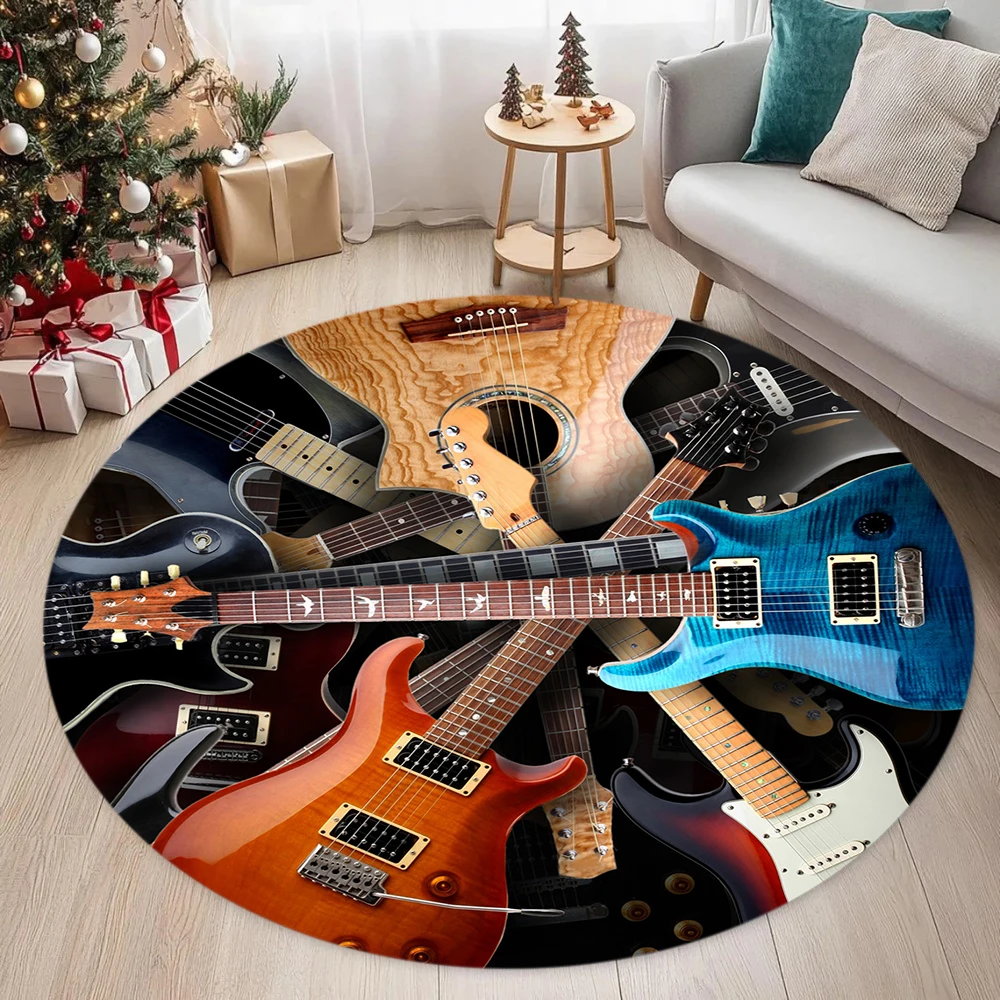 Modern Round Carpets Cool Guitar Rugs for Home Living Room Bedroom Rug Coffee Table Floor Mat Easy To Clean Home Decor Gift